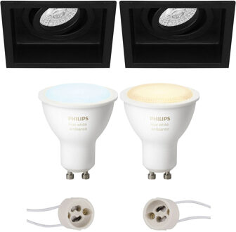 Pragmi Domy Pro - Inbouw Vierkant - Mat Zwart - Verdiept - Kantelbaar - 105mm - Philips Hue - LED Spot Set GU10 - White