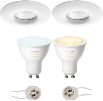 Pragmi Luno Pro - Waterdicht IP65 - Inbouw Rond - Mat Wit - Ø82mm - Philips Hue - LED Spot Set GU10 - White Ambiance