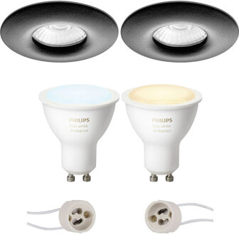 Pragmi Luno Pro - Waterdicht IP65 - Inbouw Rond - Mat Zwart - Ø82mm - Philips Hue - LED Spot Set GU10 - White Ambiance