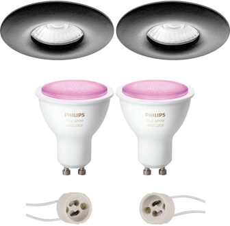 Pragmi Luno Pro - Waterdicht IP65 - Inbouw Rond - Mat Zwart - Ø82mm - Philips Hue - LED Spot Set GU10 - White and Color