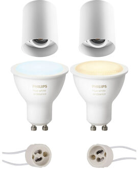 Pragmi Luxina Pro - Opbouw Rond - Mat Wit - Verdiept - Kantelbaar - Ø90mm - Philips Hue - Opbouwspot Set GU10 - White