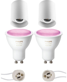 Pragmi Luxina Pro - Opbouw Rond - Mat Wit - Verdiept - Kantelbaar - Ø90mm - Philips Hue - Opbouwspot Set GU10 - White
