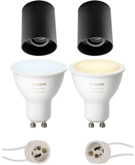 Pragmi Luxina Pro - Opbouw Rond - Mat Zwart - Verdiept - Kantelbaar - Ø90mm - Philips Hue - Opbouwspot Set GU10 - White