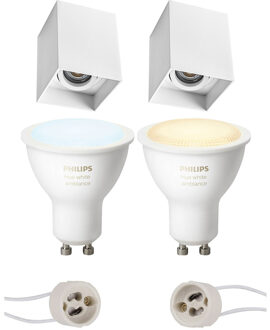 Pragmi Luxina Pro - Opbouw Vierkant - Mat Wit - Verdiept - Kantelbaar - 90mm - Philips Hue - Opbouwspot Set GU10 - White