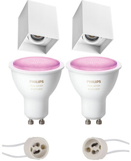 Pragmi Luxina Pro - Opbouw Vierkant - Mat Wit - Verdiept - Kantelbaar - 90mm - Philips Hue - Opbouwspot Set GU10 - White