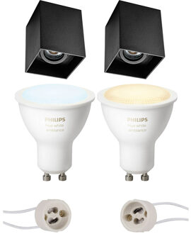 Pragmi Luxina Pro - Opbouw Vierkant - Mat Zwart - Verdiept - Kantelbaar - 90mm - Philips Hue - Opbouwspot Set GU10