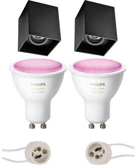 Pragmi Luxina Pro - Opbouw Vierkant - Mat Zwart - Verdiept - Kantelbaar - 90mm - Philips Hue - Opbouwspot Set GU10