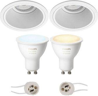 Pragmi Minko Pro - Inbouw Rond - Mat Wit - Verdiept - Ø90mm - Philips Hue - LED Spot Set GU10 - White Ambiance