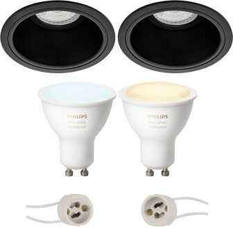 Pragmi Minko Pro - Inbouw Rond - Mat Zwart - Verdiept - Ø90mm - Philips Hue - LED Spot Set GU10 - White Ambiance