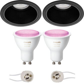 Pragmi Minko Pro - Inbouw Rond - Mat Zwart - Verdiept - Ø90mm - Philips Hue - LED Spot Set GU10 - White and Color