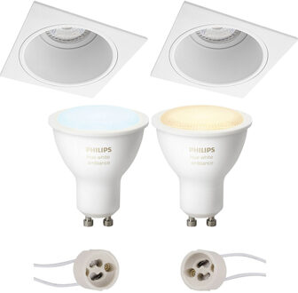 Pragmi Minko Pro - Inbouw Vierkant - Mat Wit - Verdiept - 90mm - Philips Hue - LED Spot Set GU10 - White Ambiance