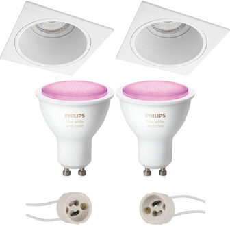 Pragmi Minko Pro - Inbouw Vierkant - Mat Wit - Verdiept - 90mm - Philips Hue - LED Spot Set GU10 - White and Color
