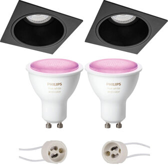 Pragmi Minko Pro - Inbouw Vierkant - Mat Zwart - Verdiept - 90mm - Philips Hue - LED Spot Set GU10 - White and Color