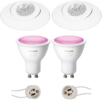 Pragmi Nivas Pro - Inbouw Rond - Mat Wit - Trimless - Kantelbaar - Ø150mm - Philips Hue - LED Spot Set GU10 - White and