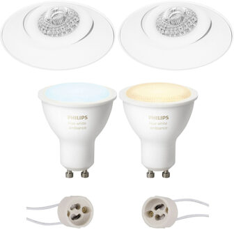 Pragmi Nivas Pro - Inbouw Rond - Mat Wit - Trimless - Kantelbaar - Ø150mm - Philips Hue - LED Spot Set GU10 - White