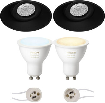 Pragmi Nivas Pro - Inbouw Rond - Mat Zwart - Trimless - Kantelbaar - Ø150mm - Philips Hue - LED Spot Set GU10 - White