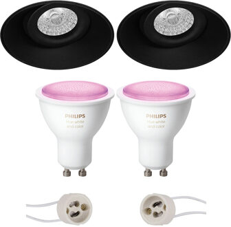 Pragmi Nivas Pro - Inbouw Rond - Mat Zwart - Trimless - Kantelbaar - Ø150mm - Philips Hue - LED Spot Set GU10 - White