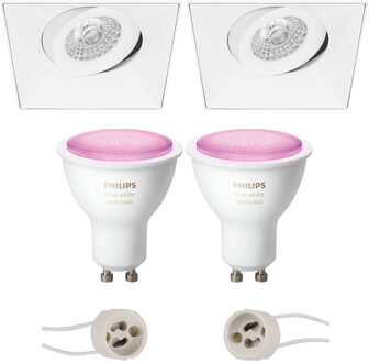 Pragmi Nivas Pro - Inbouw Vierkant - Mat Wit - Trimless - Kantelbaar - 150mm - Philips Hue - LED Spot Set GU10 - White