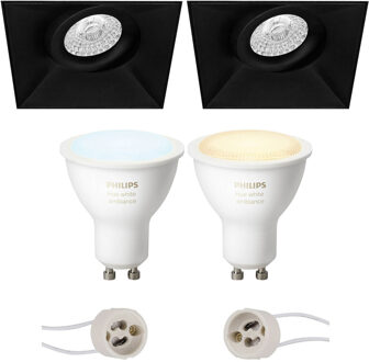 Pragmi Nivas Pro - Inbouw Vierkant - Mat Zwart - Trimless - Kantelbaar - 150mm - Philips Hue - LED Spot Set GU10 - White
