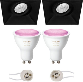 Pragmi Nivas Pro - Inbouw Vierkant - Mat Zwart - Trimless - Kantelbaar - 150mm - Philips Hue - LED Spot Set GU10 - White