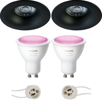 Pragmi Nora Pro - Inbouw Rond - Mat Zwart - Ø82mm - Philips Hue - LED Spot Set GU10 - White and Color Ambiance