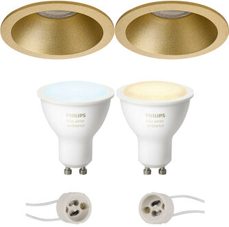 Pragmi Pollon Pro - Inbouw Rond - Mat Goud - Verdiept - Ø82mm - Philips Hue - LED Spot Set GU10 - White Ambiance - Goudkleurig