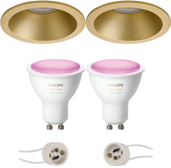 Pragmi Pollon Pro - Inbouw Rond - Mat Goud - Verdiept - Ø82mm - Philips Hue - LED Spot Set GU10 - White and Color Goudkleurig