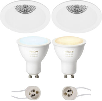 Pragmi Pollon Pro - Inbouw Rond - Mat Wit - Verdiept - Ø82mm - Philips Hue - LED Spot Set GU10 - White Ambiance