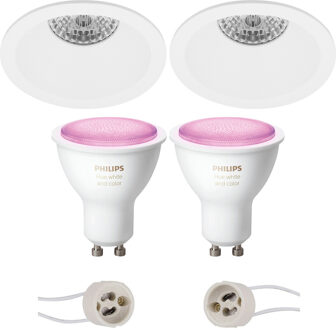 Pragmi Pollon Pro - Inbouw Rond - Mat Wit - Verdiept - Ø82mm - Philips Hue - LED Spot Set GU10 - White and Color