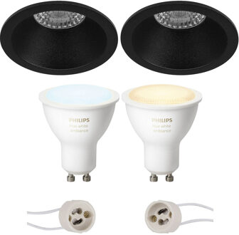 Pragmi Pollon Pro - Inbouw Rond - Mat Zwart - Verdiept - Ø82mm - Philips Hue - LED Spot Set GU10 - White Ambiance