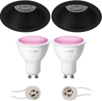 Pragmi Pollon Pro - Inbouw Rond - Mat Zwart - Verdiept - Ø82mm - Philips Hue - LED Spot Set GU10 - White and Color