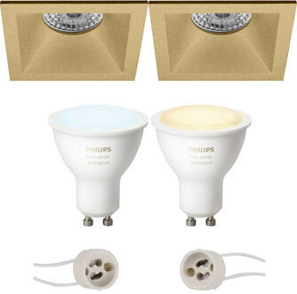 Pragmi Pollon Pro - Inbouw Vierkant - Mat Goud - Verdiept - 82mm - Philips Hue - LED Spot Set GU10 - White Ambiance - Goudkleurig