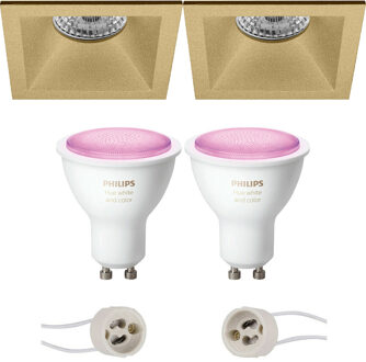 Pragmi Pollon Pro - Inbouw Vierkant - Mat Goud - Verdiept - 82mm - Philips Hue - LED Spot Set GU10 - White and Color Goudkleurig
