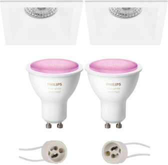 Pragmi Pollon Pro - Inbouw Vierkant - Mat Wit - Verdiept - 82mm - Philips Hue - LED Spot Set GU10 - White and Color