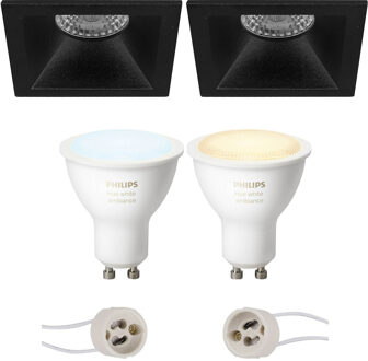 Pragmi Pollon Pro - Inbouw Vierkant - Mat Zwart - Verdiept - 82mm - Philips Hue - LED Spot Set GU10 - White Ambiance