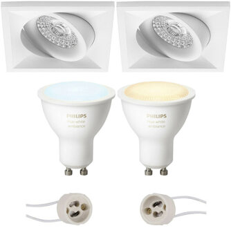 Pragmi Qiundo Pro - Inbouw Vierkant - Mat Wit - Kantelbaar - 80mm - Philips Hue - LED Spot Set GU10 - White Ambiance