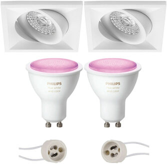 Pragmi Qiundo Pro - Inbouw Vierkant - Mat Wit - Kantelbaar - 80mm - Philips Hue - LED Spot Set GU10 - White and Color