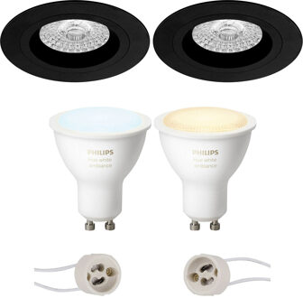 Pragmi Rodos Pro - Inbouw Rond - Mat Zwart - Ø93mm - Philips Hue - LED Spot Set GU10 - White Ambiance - Bluetooth