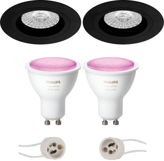 Pragmi Rodos Pro - Inbouw Rond - Mat Zwart - Ø93mm - Philips Hue - LED Spot Set GU10 - White and Color Ambiance