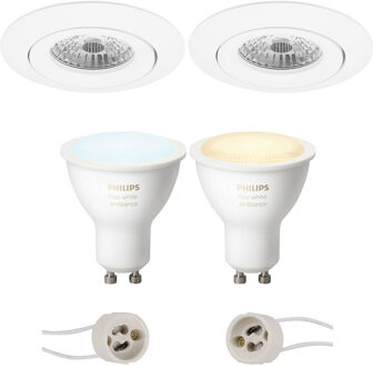 Pragmi Uranio Pro - Inbouw Rond - Mat Wit - Kantelbaar - Ø82mm - Philips Hue - LED Spot Set GU10 - White Ambiance