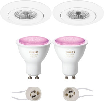 Pragmi Uranio Pro - Inbouw Rond - Mat Wit - Kantelbaar - Ø82mm - Philips Hue - LED Spot Set GU10 - White and Color