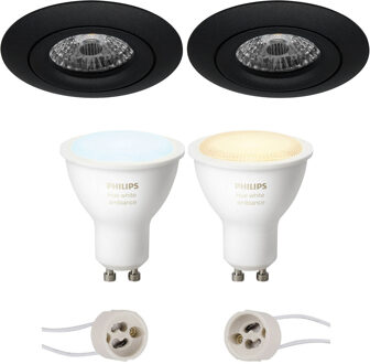 Pragmi Uranio Pro - Inbouw Rond - Mat Zwart - Kantelbaar - Ø82mm - Philips Hue - LED Spot Set GU10 - White Ambiance