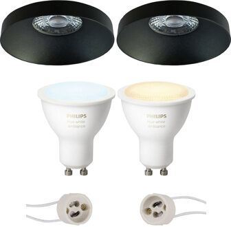 Pragmi Vrito Pro - Inbouw Rond - Mat Zwart - Ø82mm - Philips Hue - LED Spot Set GU10 - White Ambiance - Bluetooth