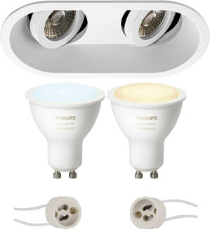 Pragmi Zano Pro - Inbouw Ovaal Dubbel - Mat Wit - Kantelbaar - 185x93mm - Philips Hue - LED Spot Set GU10 - White