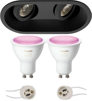 Pragmi Zano Pro - Inbouw Ovaal Dubbel - Mat Zwart - Kantelbaar - 185x93mm - Philips Hue - LED Spot Set GU10 - White and