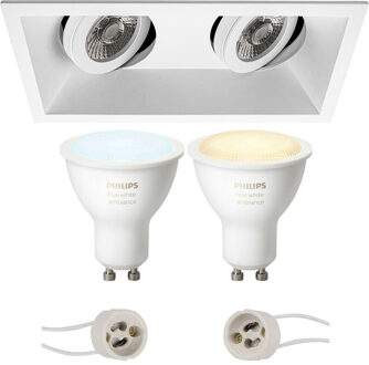 Pragmi Zano Pro - Inbouw Rechthoek Dubbel - Mat Wit - Kantelbaar - 185x93mm - Philips Hue - LED Spot Set GU10 - White