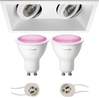 Pragmi Zano Pro - Inbouw Rechthoek Dubbel - Mat Wit - Kantelbaar - 185x93mm - Philips Hue - LED Spot Set GU10 - White