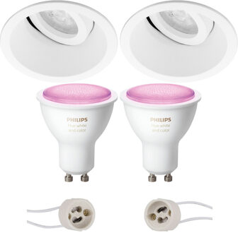 Pragmi Zano Pro - Inbouw Rond - Mat Wit - Kantelbaar - Ø93mm - Philips Hue - LED Spot Set GU10 - White and Color