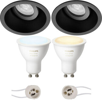 Pragmi Zano Pro - Inbouw Rond - Mat Zwart - Kantelbaar - Ø93mm - Philips Hue - LED Spot Set GU10 - White Ambiance