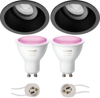 Pragmi Zano Pro - Inbouw Rond - Mat Zwart - Kantelbaar - Ø93mm - Philips Hue - LED Spot Set GU10 - White and Color